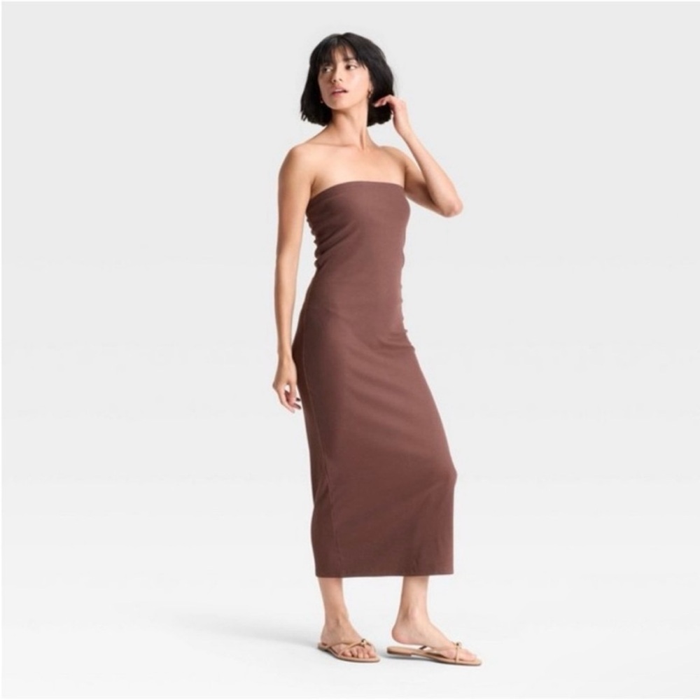 Strapless Brown Tube Midi Dress